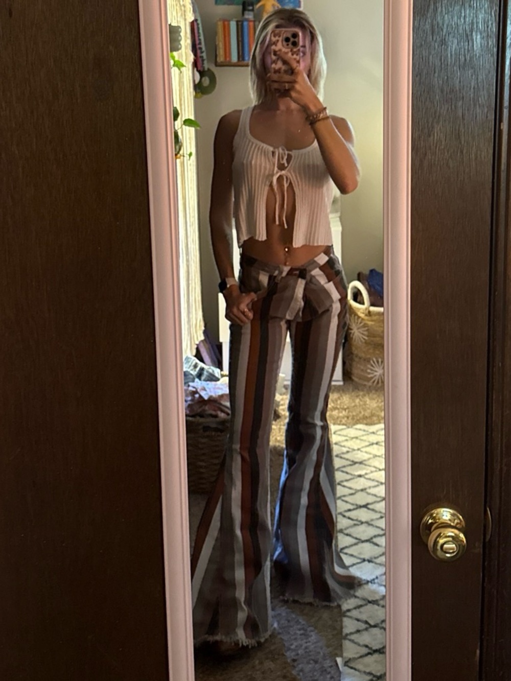 Saints and Hearts Stripes Bell Bottoms